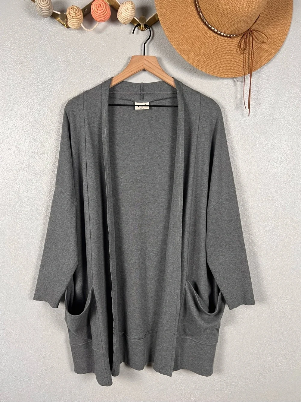 PACT Airplane Wrap Cardigan Open Front Organic Cotton Heather Gray Size M/L